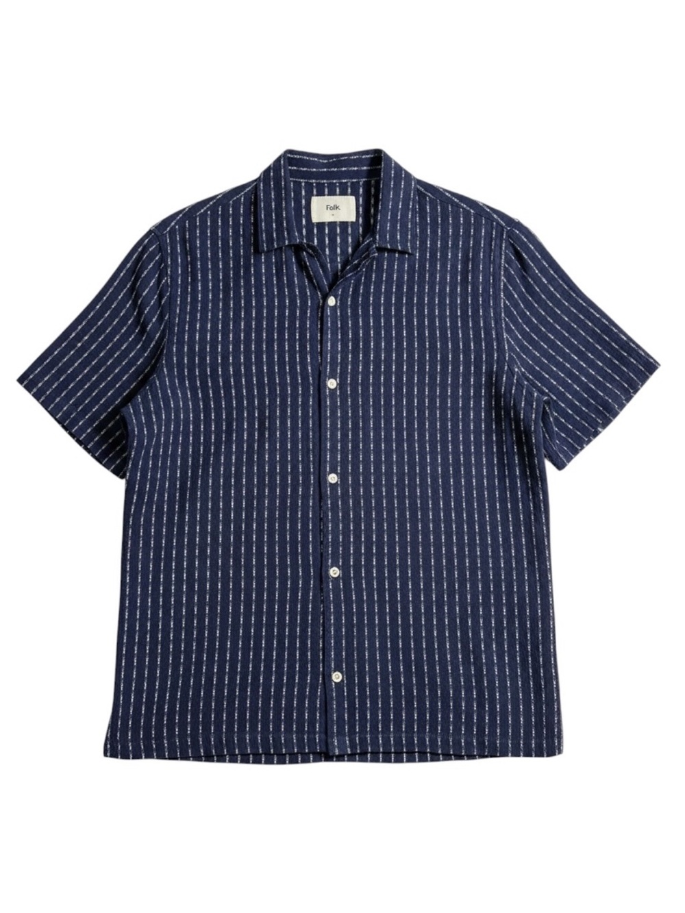 Folk Cotton Linen Short Sleeve Button Down Size XL Navy White Print